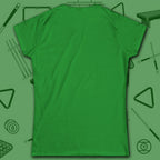 Game On Eight Ball Women's Cut Tee, in Irish Green color, billiards shirt, back view