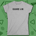 Game On Eight Ball Women's Cut Tee, in Light Blue color, billiards shirt, front view