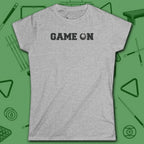 Game On Eight Ball Women's Cut Tee, in Light Blue color, billiards shirt, front view
