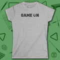 Game On Eight Ball Women's Cut Tee, in Sport Grey color, billiards shirt, front view