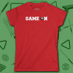 Game On Eight Ball Women's Cut Tee, in Sport Grey color, billiards shirt, front view