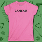 Game On Eight Ball Women's Cut Tee, in White color, billiards shirt, front view