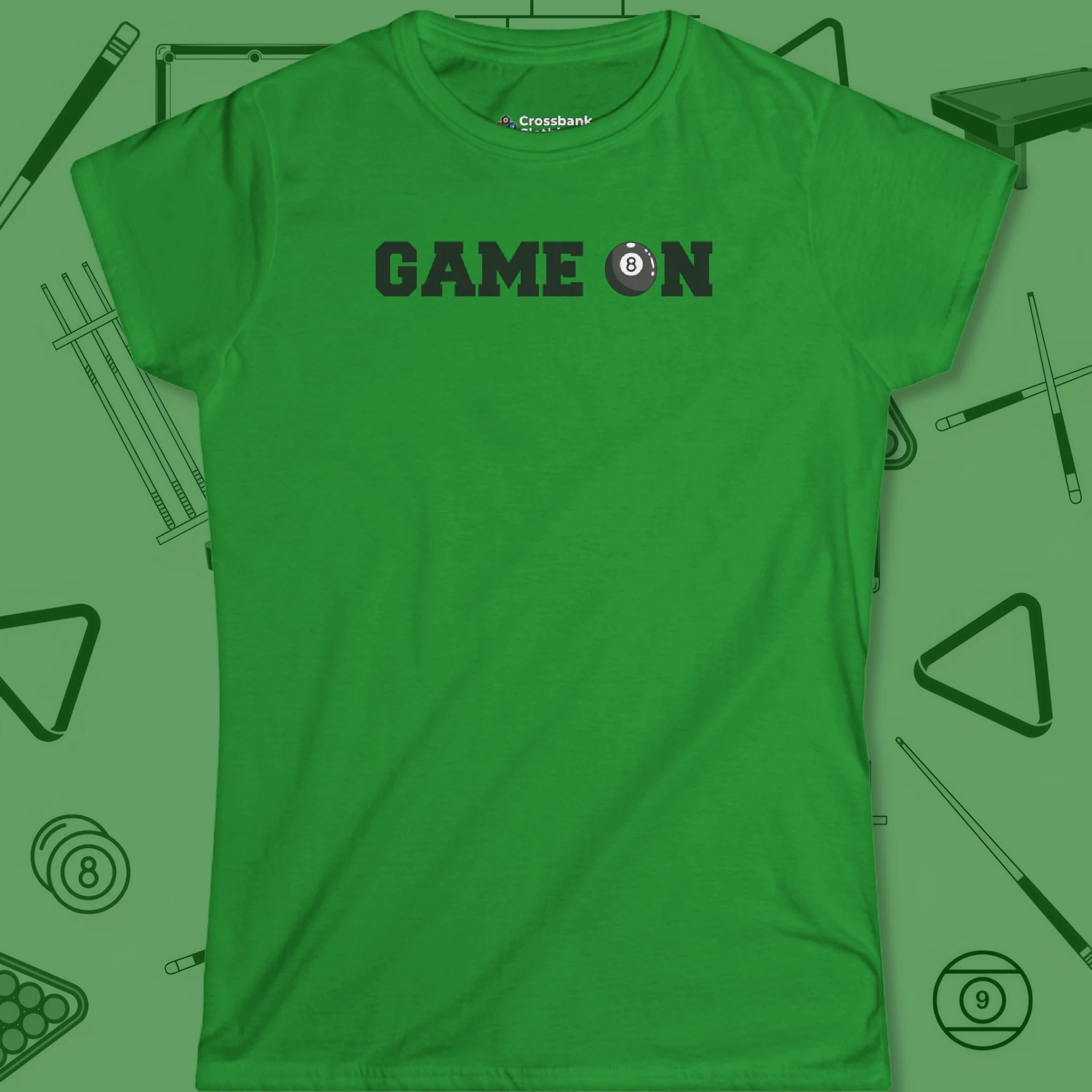 Game On Eight Ball Women's Cut T-Shirt in Irish Green