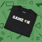Game On Nine Ball T-Shirt, folded view, in Black not your average 8-ball graphic tee