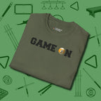 Game On Nine Ball T-Shirt, folded view, in Military Green fashion with break-and-run energy