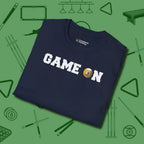 Game On Nine Ball T-Shirt, folded view, in Navy style that banks as hard as you do