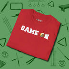 Game On Nine Ball T-Shirt, folded view, in Red smart enough for the felt and the street