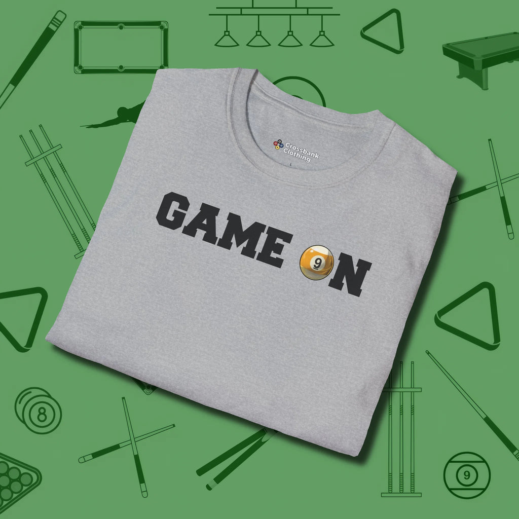Game On Nine Ball T-Shirt, folded view, in Sport Grey it’s not a hobby — it’s a lifestyle