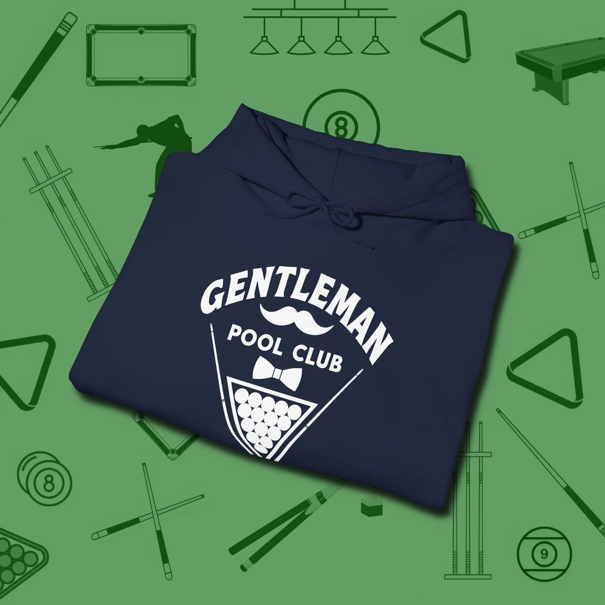 Gentleman Club Hoodie, folded view, in Navy your go-to shirt for league night victories