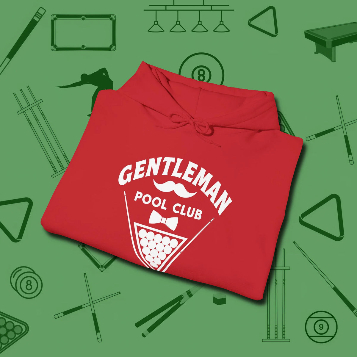 Gentleman Club Hoodie, folded view, in Red an extension of your pool persona