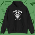 Gentleman Club Hoodie, front view, in Black not your average 8-ball graphic tee