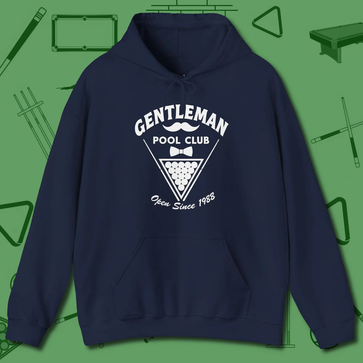 Gentleman Club Hoodie, front view, in Navy smart apparel for strategic players