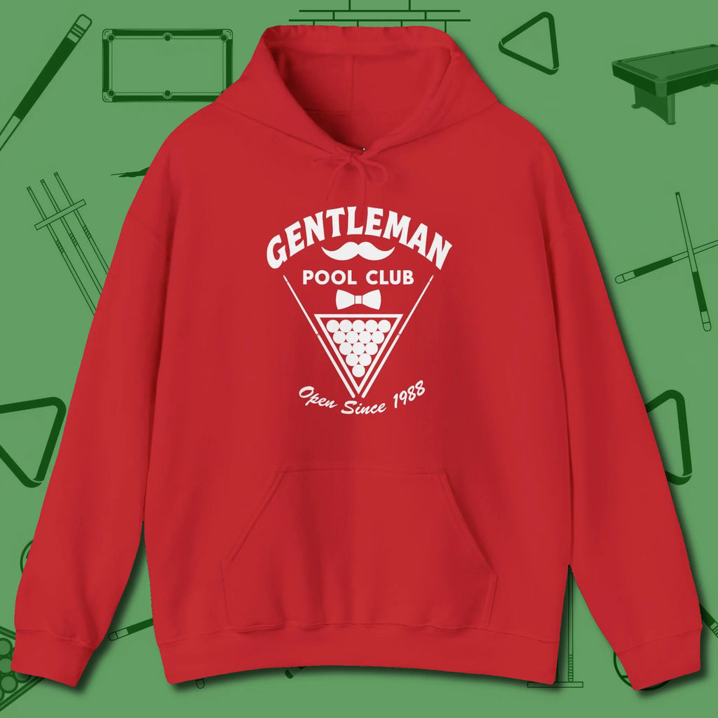Gentleman Club Hoodie, front view, in Red what champions wear between racks