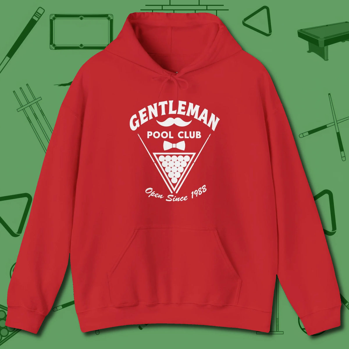 Gentleman Club Hoodie, front view, in Red what champions wear between racks