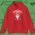 Gentleman Club Hoodie, front view, in Red what champions wear between racks