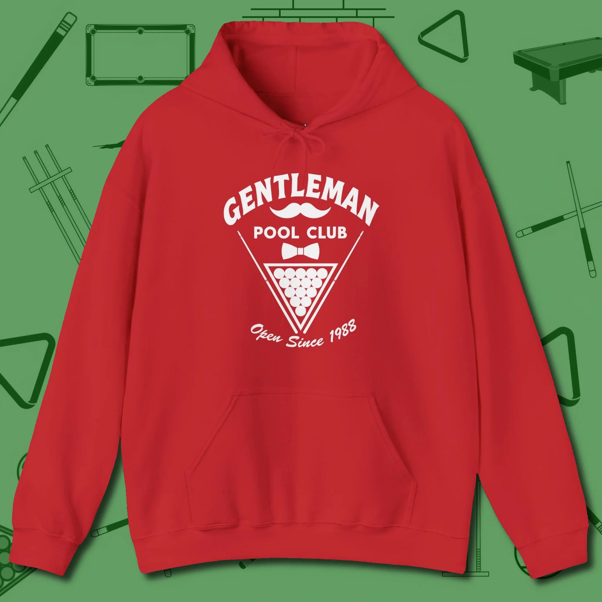 Gentleman Club Hoodie, front view, in Red what champions wear between racks