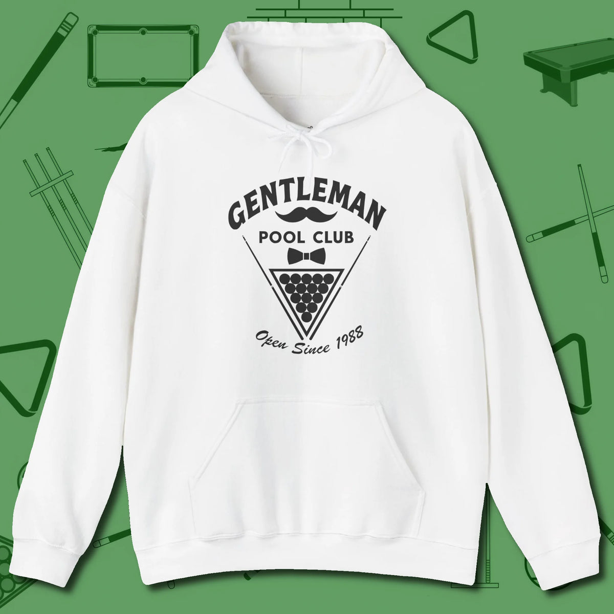 Gentleman Club Hoodie, front view, in White like your stroke — smooth and deliberate