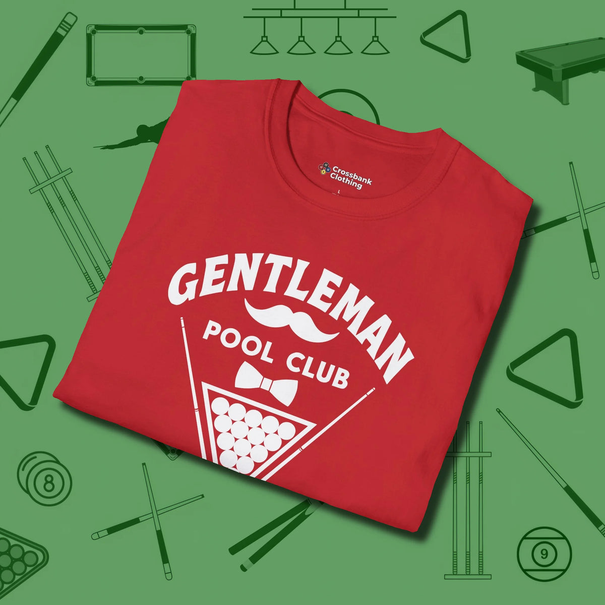 Gentleman Club T-Shirt, folded view, in Red because pool isn’t just a game — it’s who you are