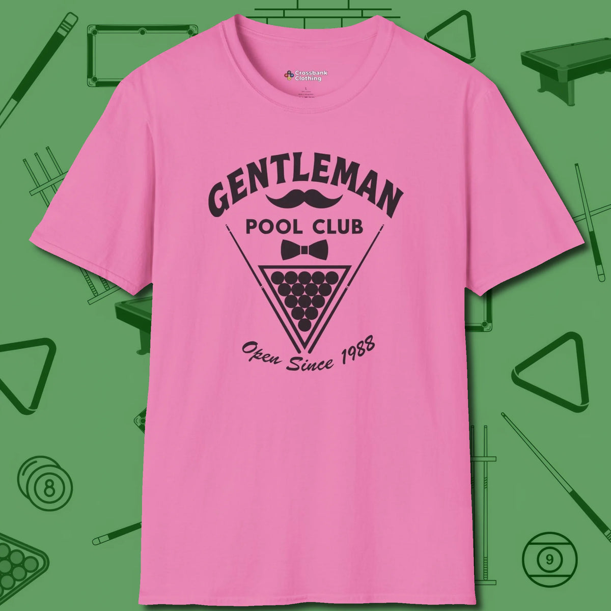 Gentleman Club T-Shirt, front view, in Azalea an extension of your pool persona