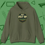 Get Felt Up Billiards Hoodie, front view, in Military Green because pool isn’t just a game — it’s who you are
