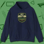 Get Felt Up Billiards Hoodie, front view, in Navy tough like your favorite break cue