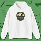 Get Felt Up Billiards Hoodie, front view, in White the shirt that plays position