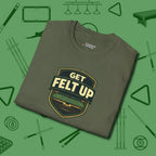 Get Felt Up Billiards T-Shirt, folded view, in Military Green smart enough for the felt and the street