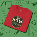 Get Felt Up Billiards T-Shirt, folded view, in Red perfect for players with quiet fire
