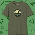 Get Felt Up Billiards T-Shirt, front view, in Military Green table-tested, street-approved style
