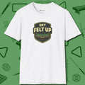 Get Felt Up Billiards T-Shirt, front view, in White strike fear with swagger and precision