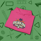 Golden Era Pool Crew Hoodie, in Heliconia color, billiards hoodie, folded view