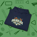 Golden Era Pool Crew Hoodie, in Navy color, billiards hoodie, folded view