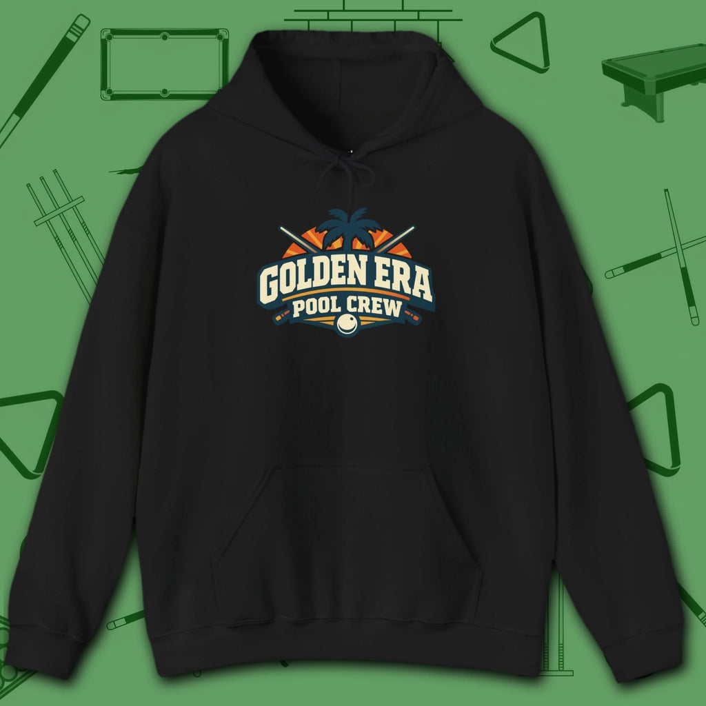 Golden Era Pool Crew Hoodie, in Black color, billiards hoodie, front view