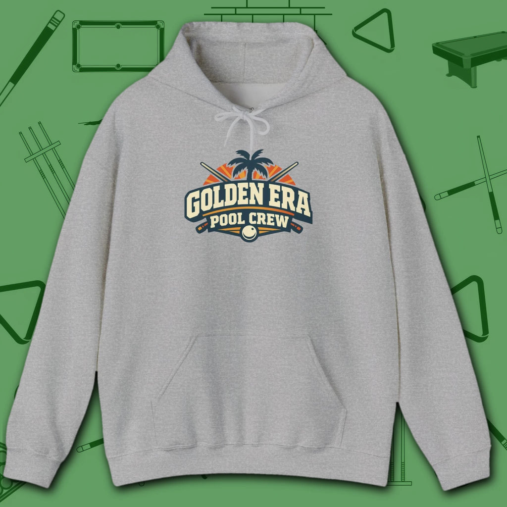 Golden Era Pool Crew Hoodie, in Sport Grey color, billiards hoodie, front view