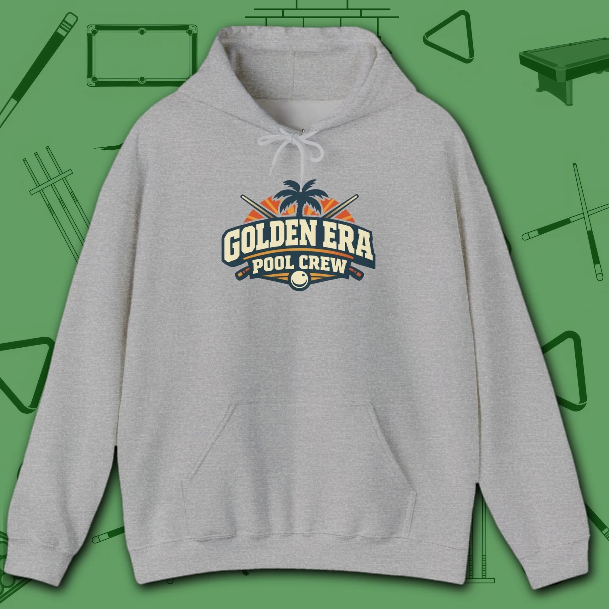 Golden Era Pool Crew Hoodie, in Sport Grey color, billiards hoodie, front view