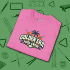 Golden Era Pool Crew T-Shirt, in Azalea color, billiards shirt, folded view