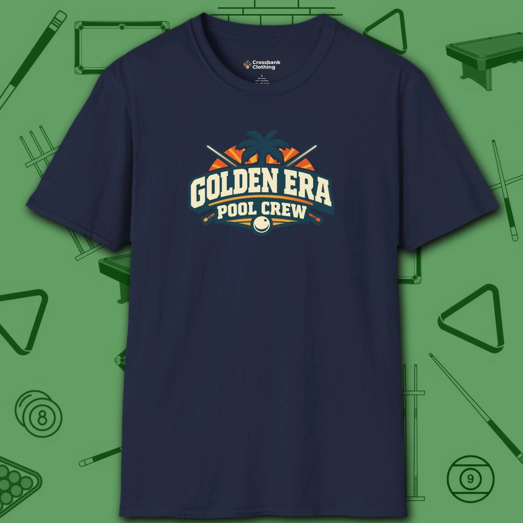 Golden Era Pool Crew T-Shirt, in Navy color, billiards shirt, front view