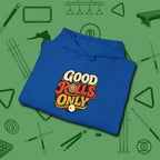 Good Rolls Only Hoodie, folded view, in Royal the shirt that plays position