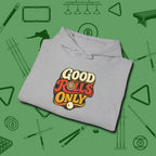Good Rolls Only Hoodie, folded view, in Sport Grey like your stroke — smooth and deliberate