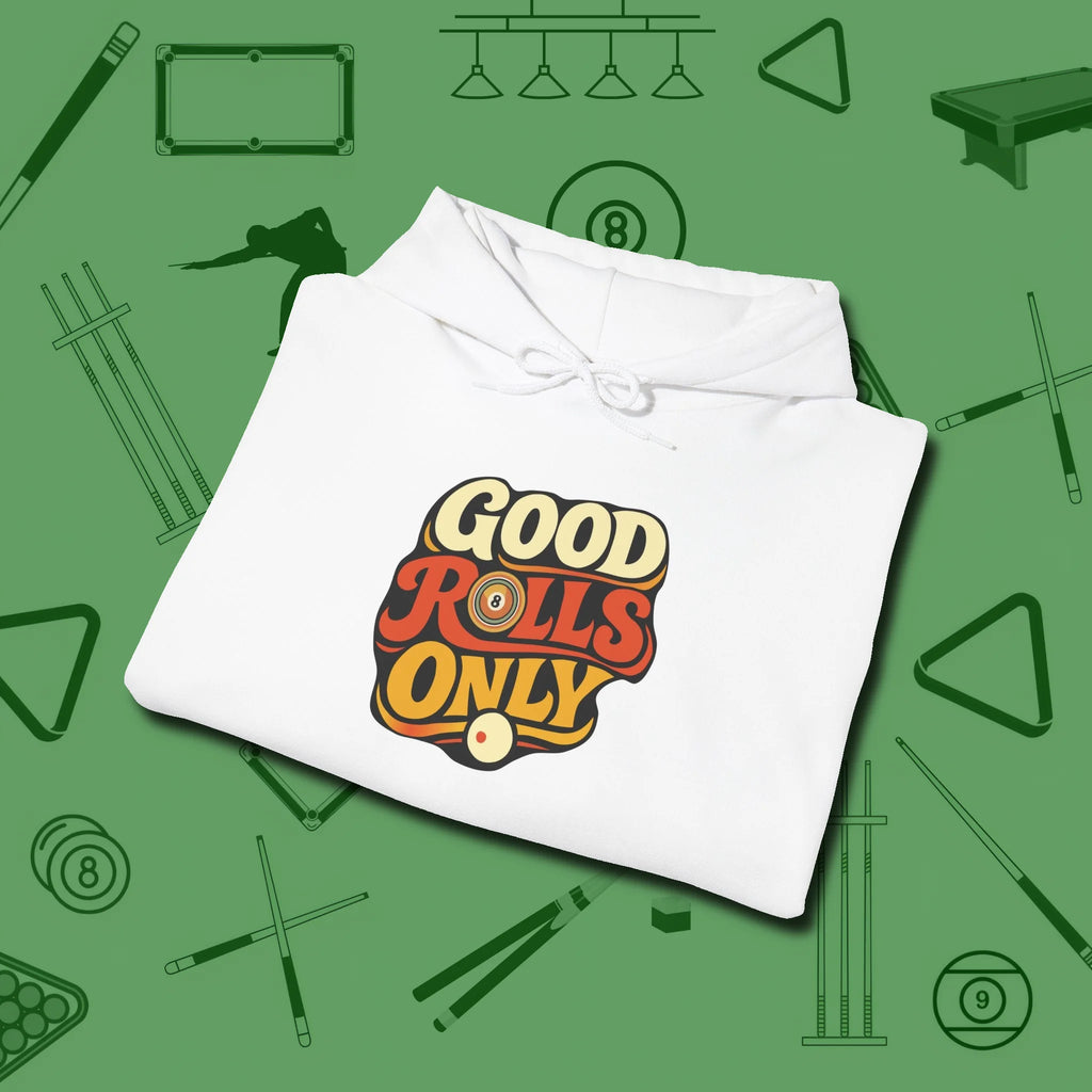 Good Rolls Only Hoodie, folded view, in White as serious as your stroke