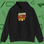 Good Rolls Only Hoodie, front view, in Black helps your stroke and your style