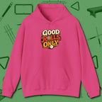 Good Rolls Only Hoodie, front view, in Heliconia perfect for players with quiet fire