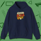 Good Rolls Only Hoodie, front view, in Navy not your average 8-ball graphic tee
