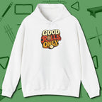 Good Rolls Only Hoodie, front view, in White poolroom style with tournament attitude