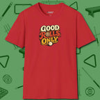 Good Rolls Only T-Shirt, front view, in Red from chalk to clutch, look the part
