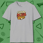 Good Rolls Only T-Shirt, front view, in Sport Grey what the real shooters wear
