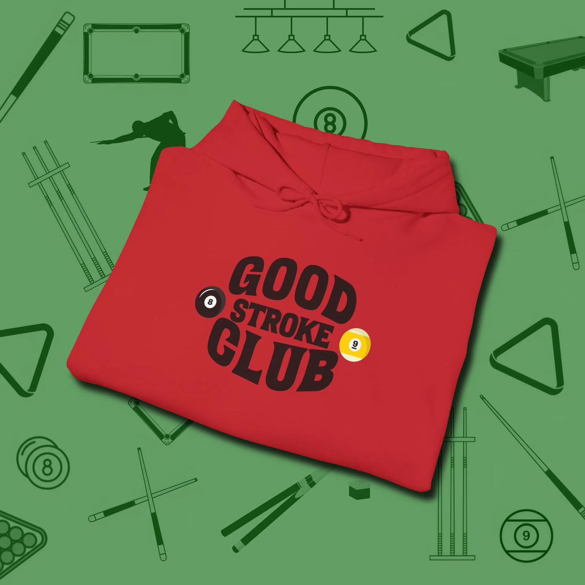 Good Stroke Club Hoodie, folded view, in Red table-tested, street-approved style