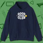 Good Stroke Club Hoodie, front view, in Navy fashion with break-and-run energy