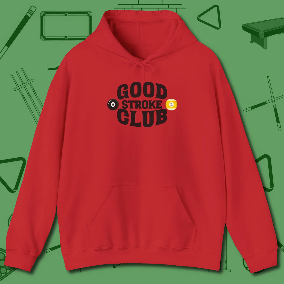 Good Stroke Club Hoodie, front view, in Red a clean fit for the dirtiest safeties