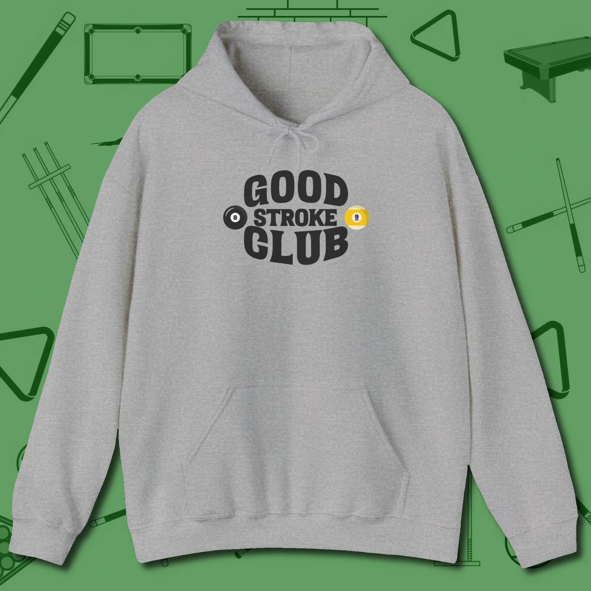 Good Stroke Club Hoodie, front view, in Sport Grey make every shot — and outfit — count